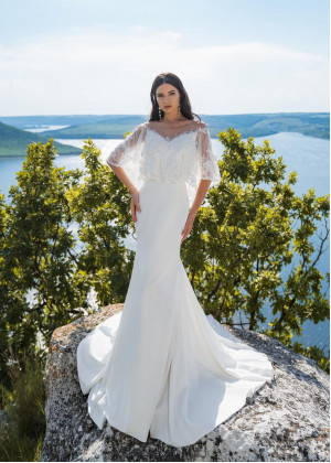 Ivory Lace Satin Boho Wedding Dress
